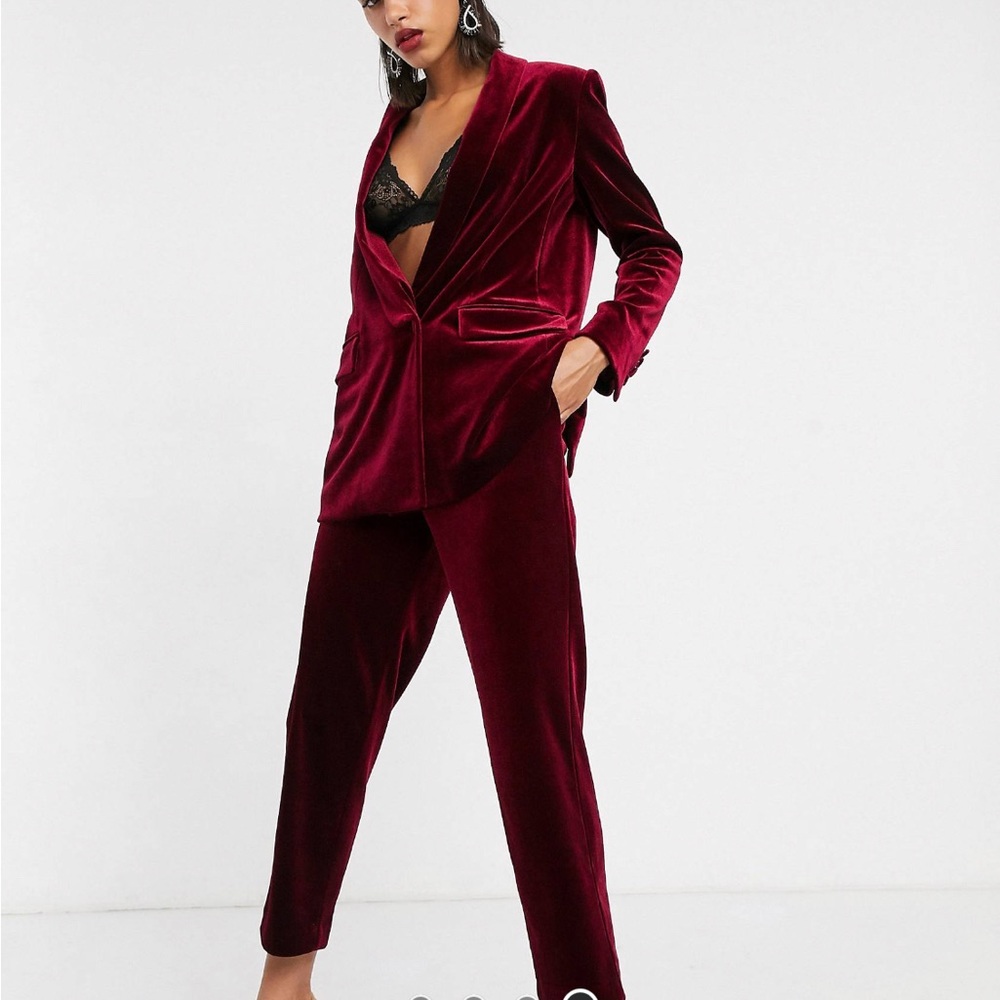 Asos Velvet Blazer and Pants Oxblood